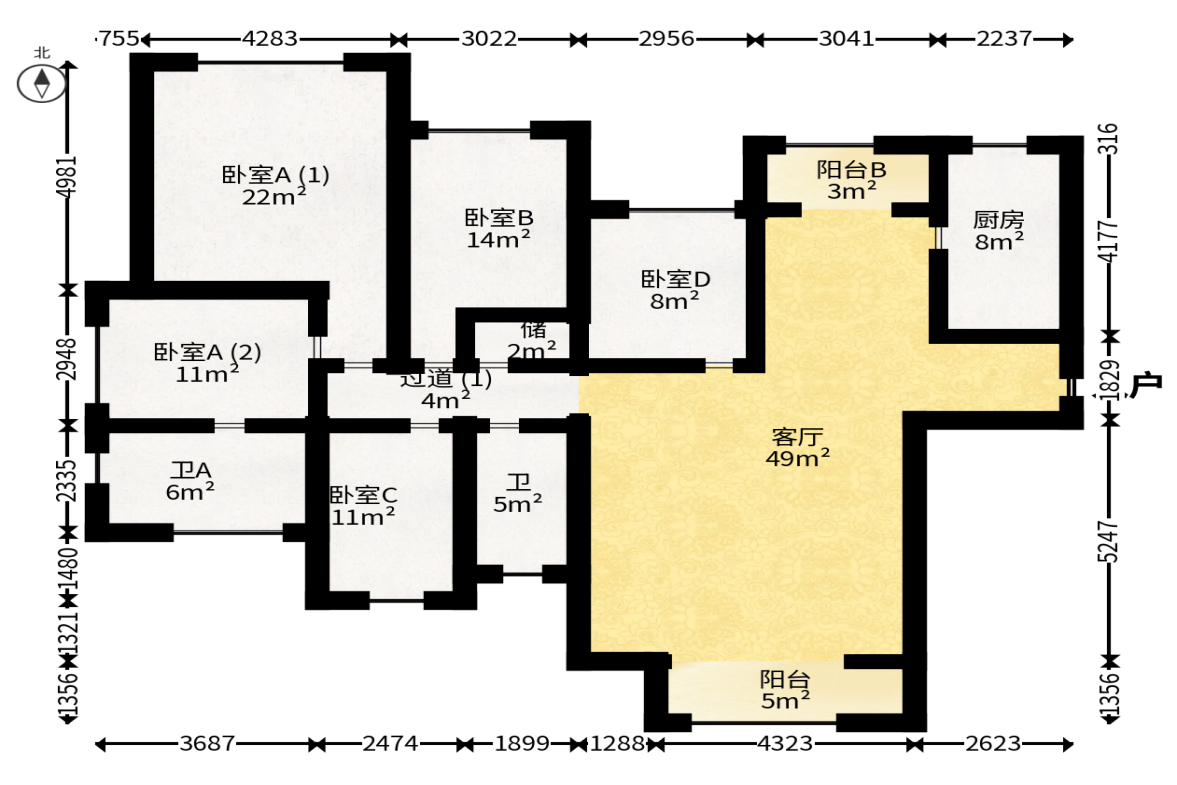 金茂梅溪湖  4室2厅1卫   468.00万户型图