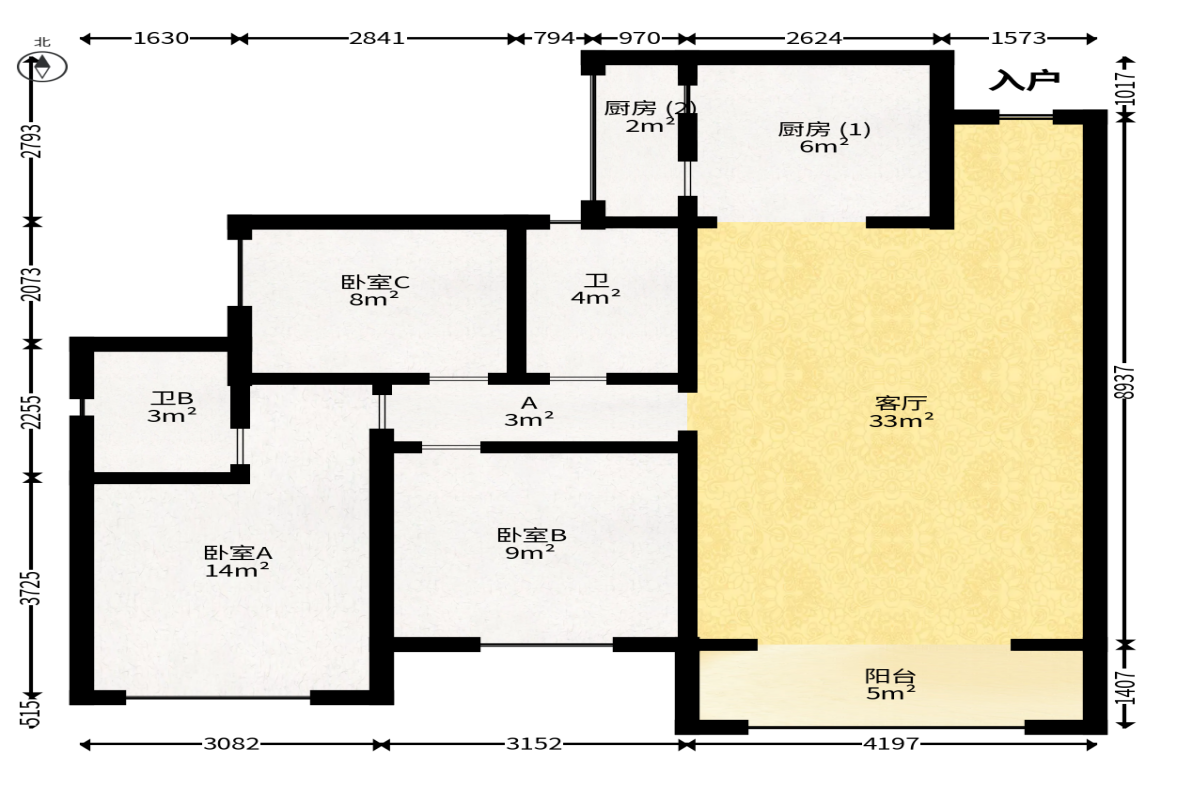 振业城四期  3室2厅2卫   158.00万户型图