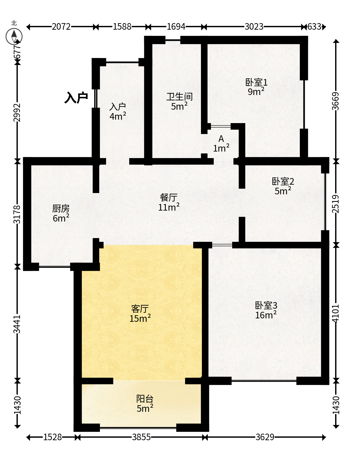 鸿基橄榄君庭  3室2厅1卫   95.00万户型图