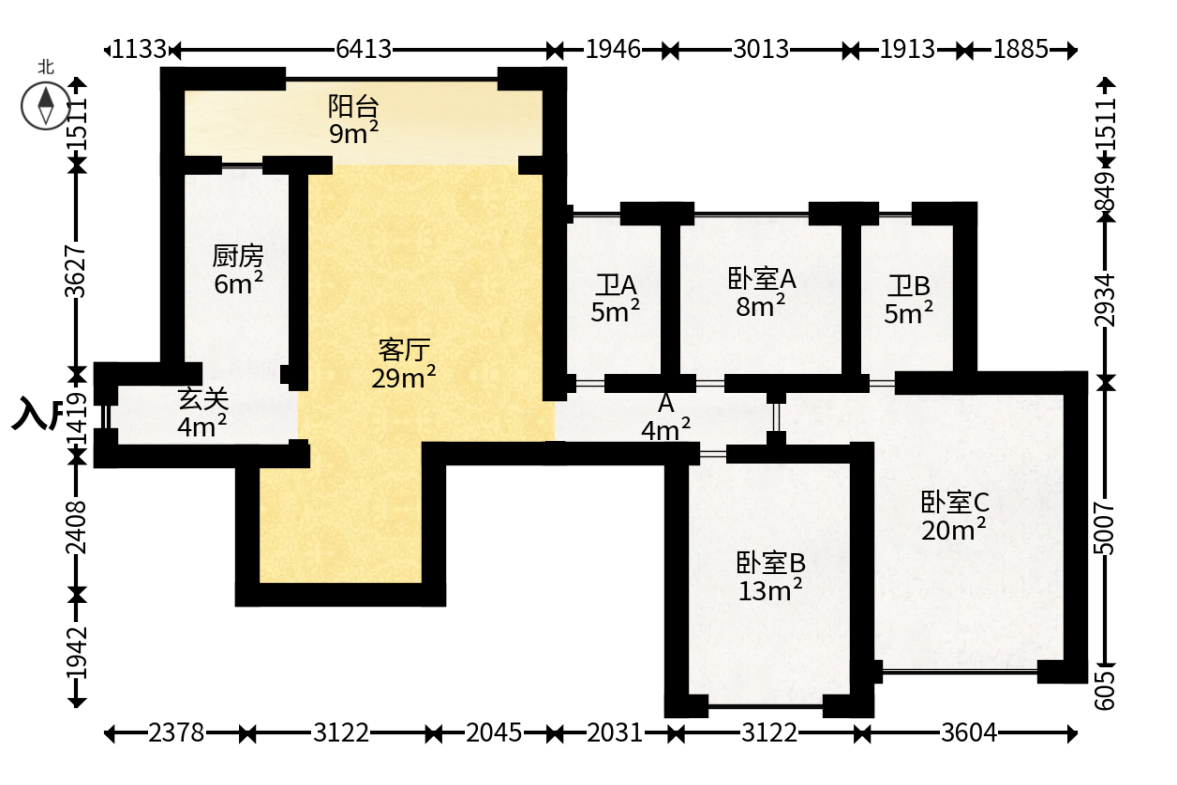 恒大雅苑  3室2厅2卫   95.00万户型图