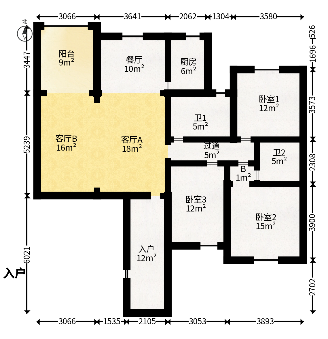 高桥现代商贸城  3室2厅2卫   120.00万户型图
