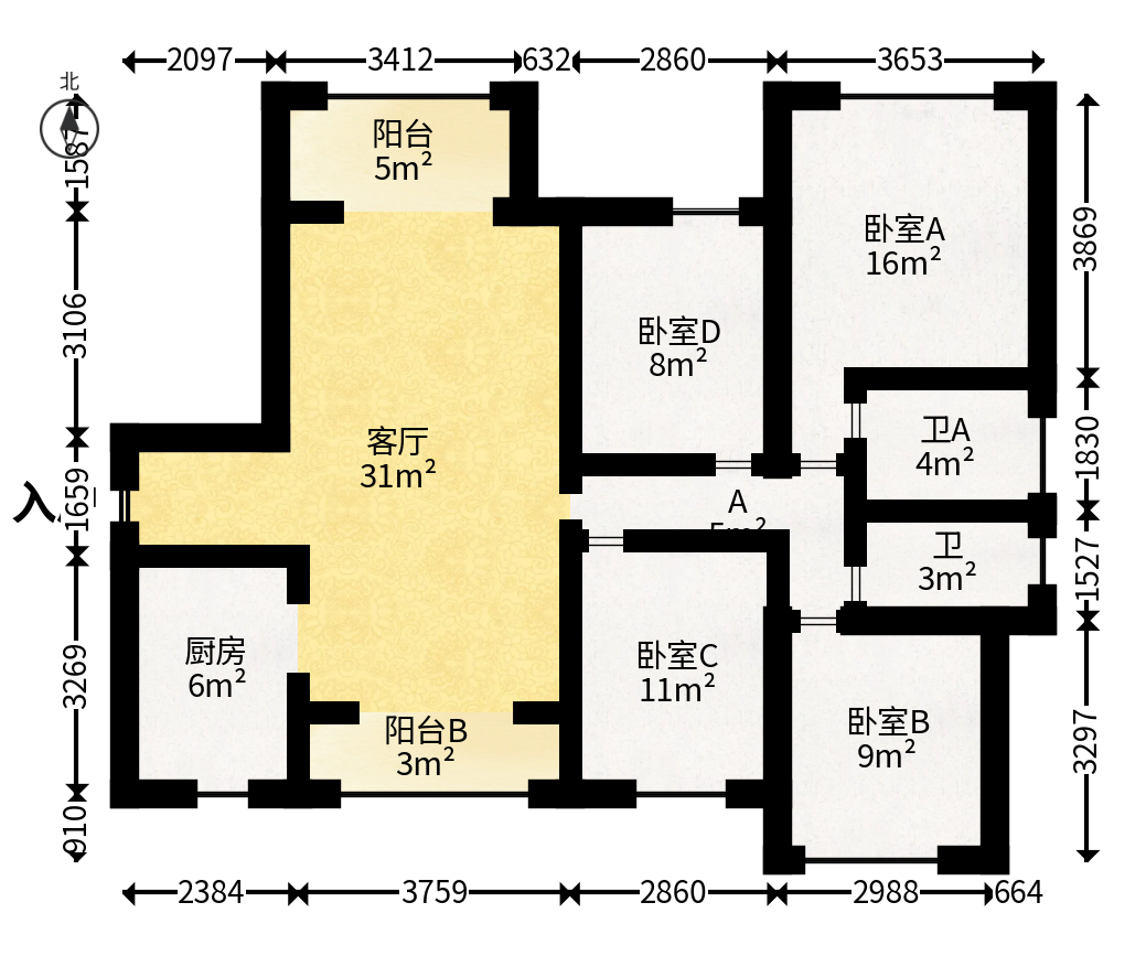 梅溪湖金茂悦（金悦雅苑）  4室2厅2卫   188.00万户型图