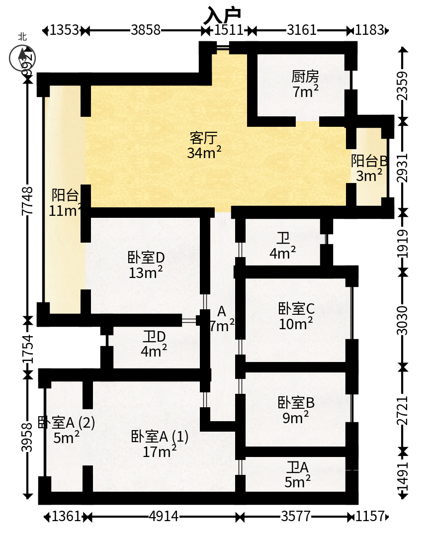 中建梅溪湖中心  4室2厅3卫   266.00万户型图