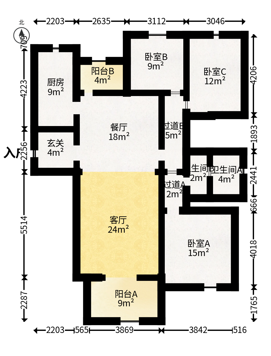 保利国际广场  3室2厅2卫   280.00万户型图
