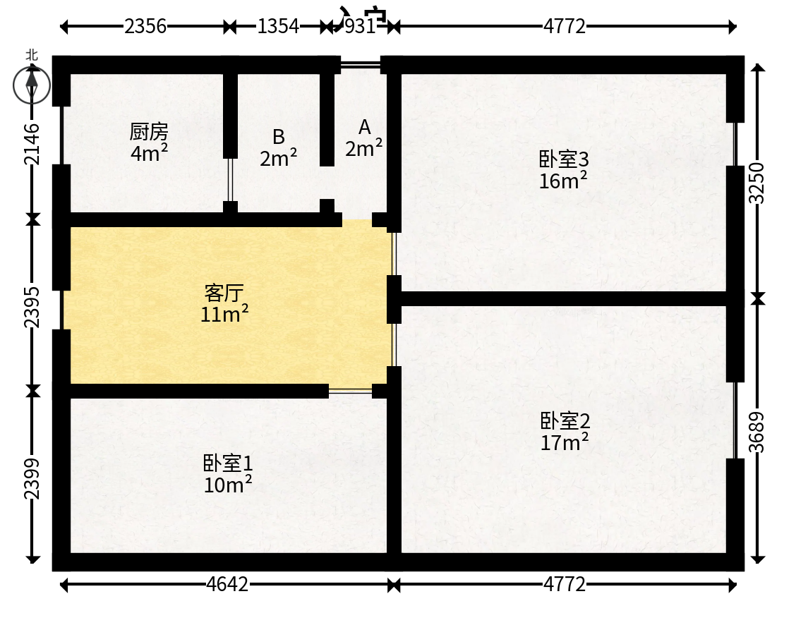 妹子山社区（曙光社区）  3室2厅2卫   72.00万户型图