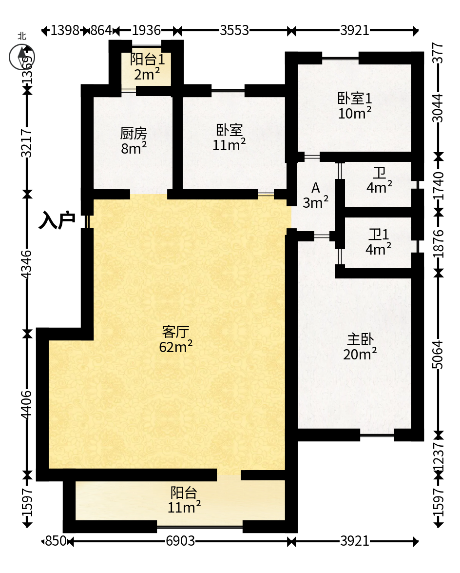 保利金香槟  4室2厅2卫   109.80万户型图