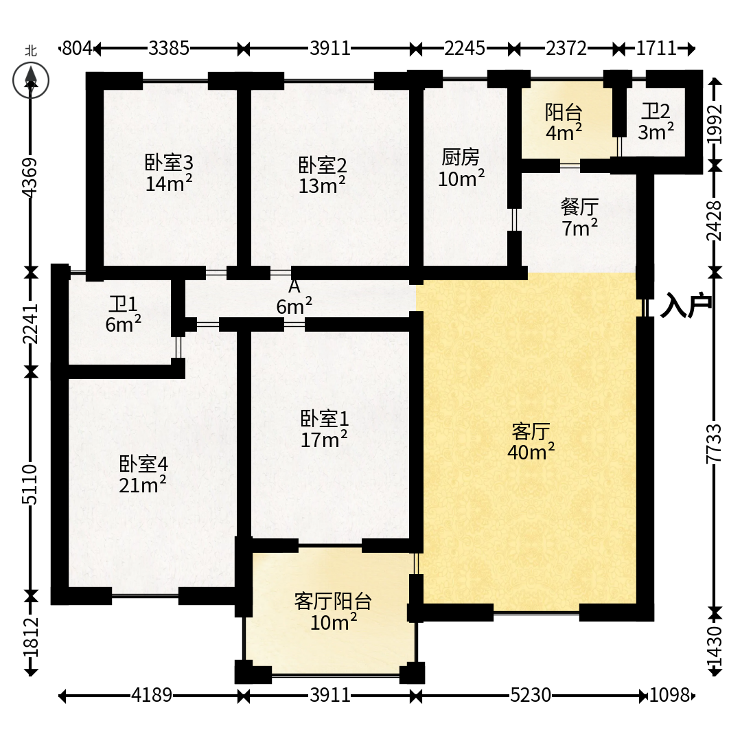 升远君尚嘉筑  4室2厅1卫    180.0万户型图