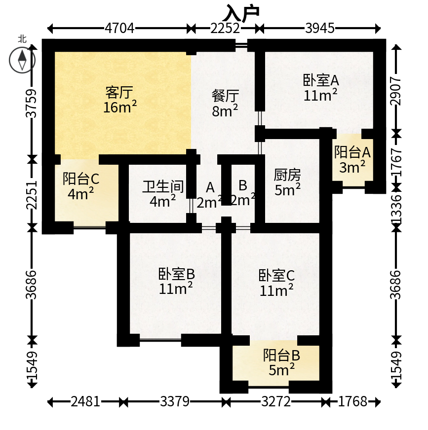 怡海星城  3室2厅1卫   66.00万户型图