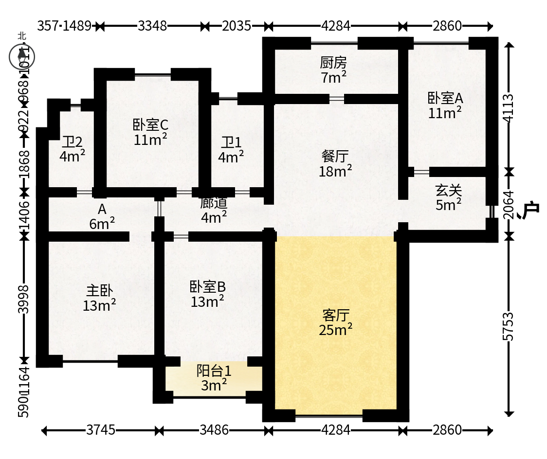 中海国际三期  4室2厅2卫   125.00万户型图