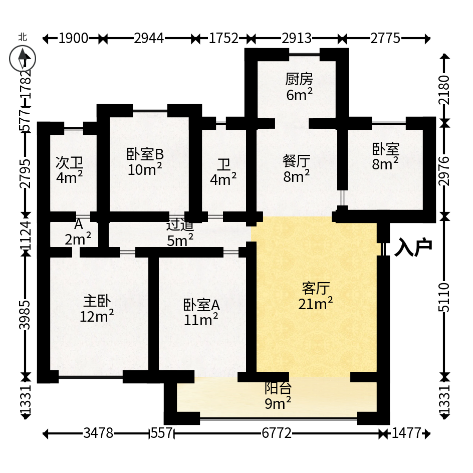 东原麓印长江A区  4室2厅2卫   185.00万户型图