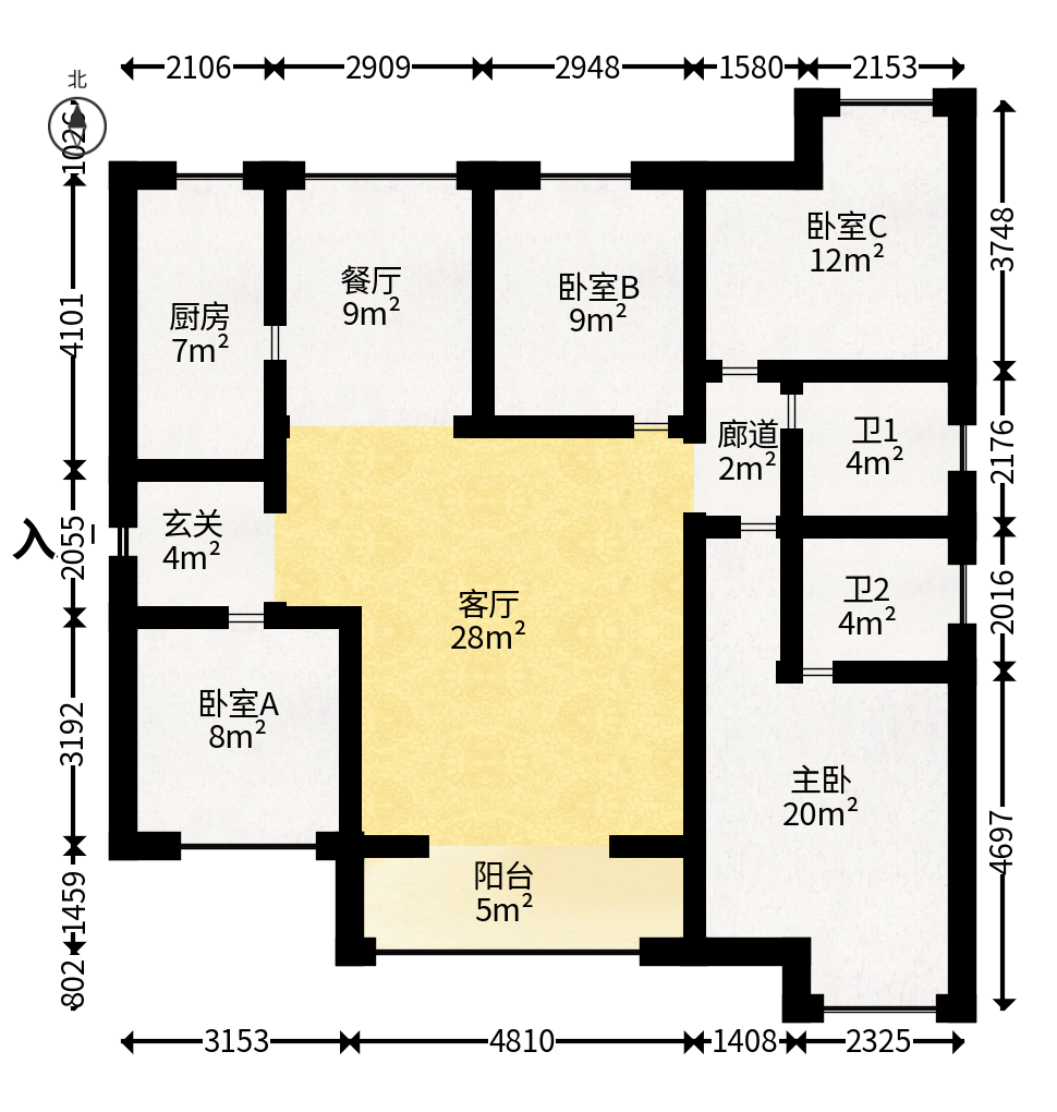 云栖谷  4室2厅2卫   96.00万户型图