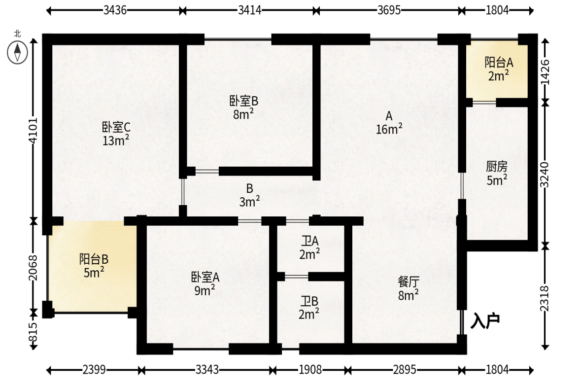 蓝光幸福满庭  3室2厅1卫   95.00万户型图