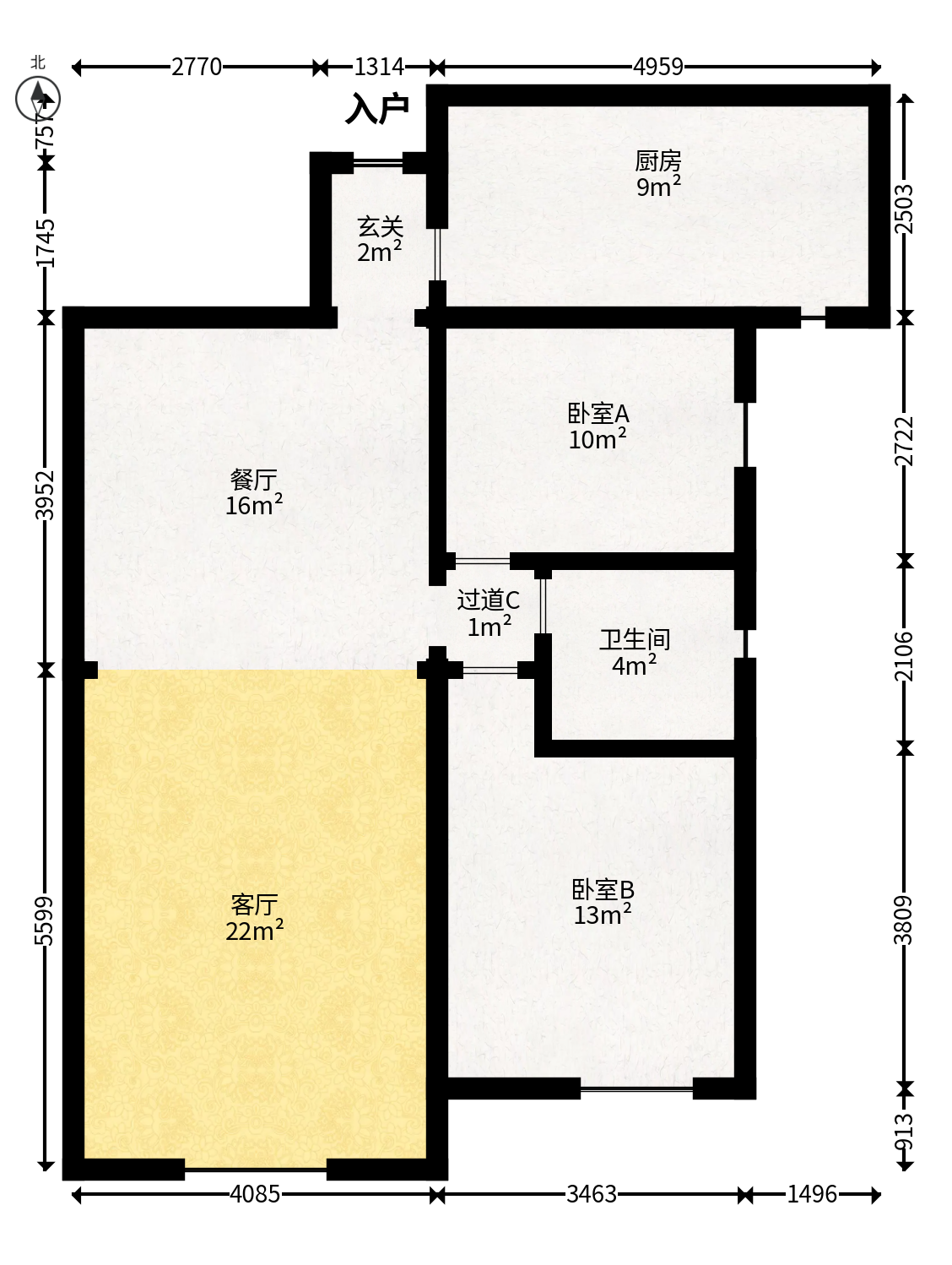 新城新世界一二三期  2室2厅1卫   87.00万户型图