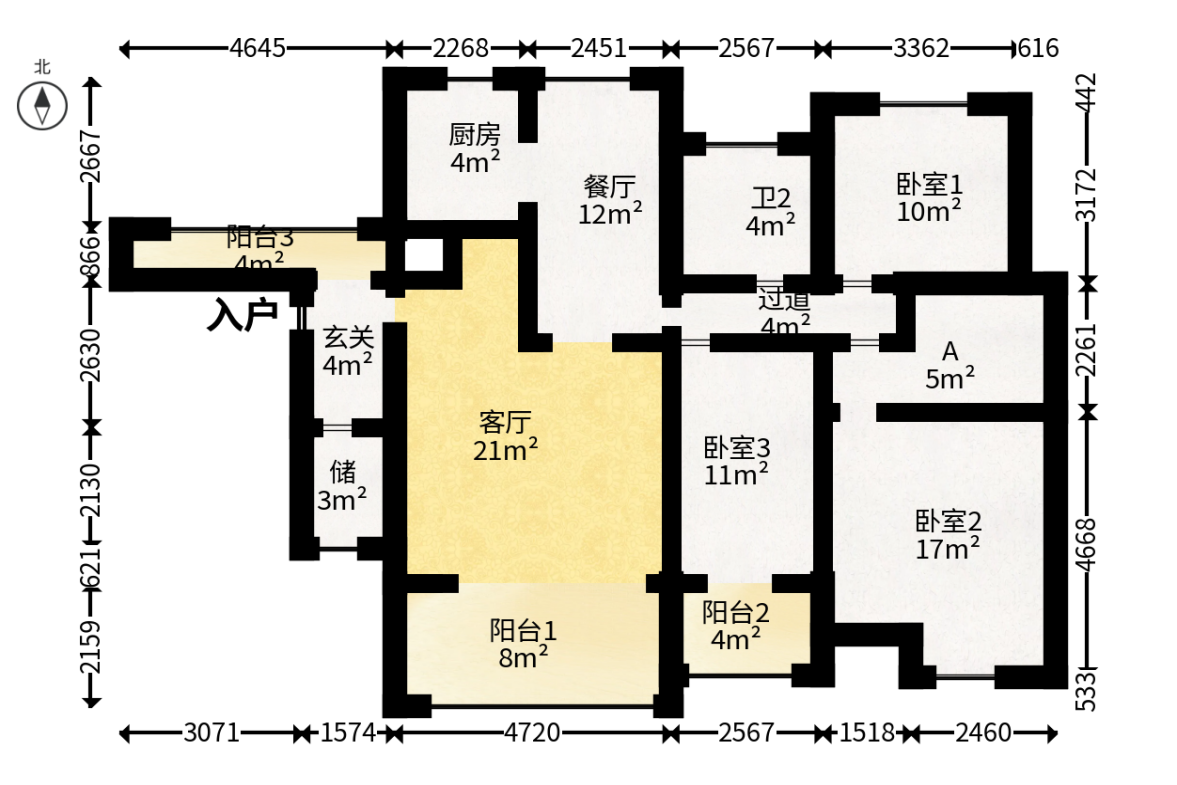 明发阅江悦府  3室2厅2卫   112.00万户型图