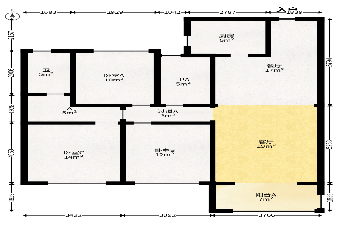 中海珑悦府  3室2厅2卫   130.00万户型图