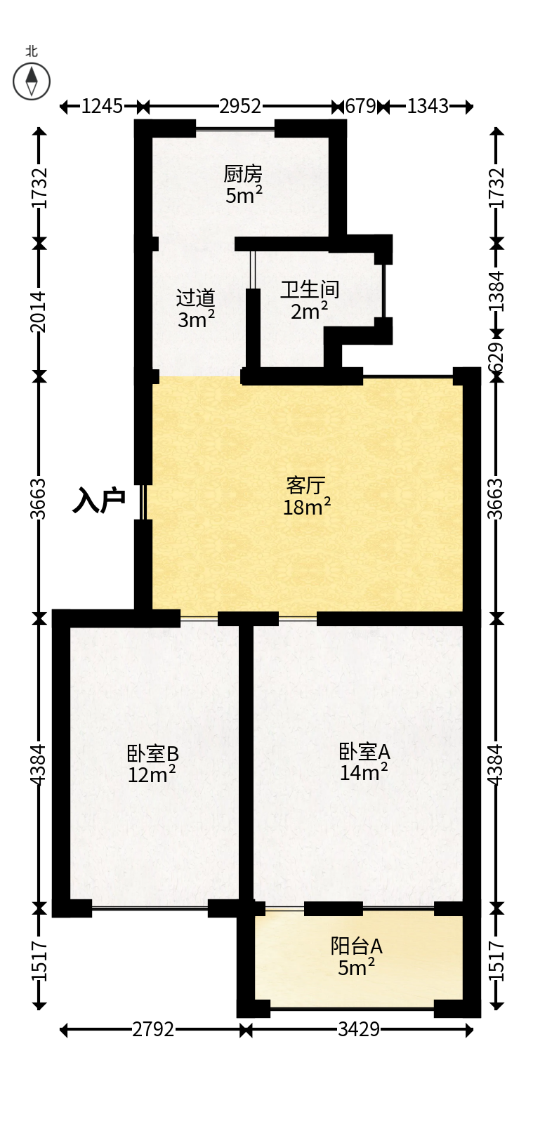 省水院宿舍  2室2厅1卫   54.00万户型图