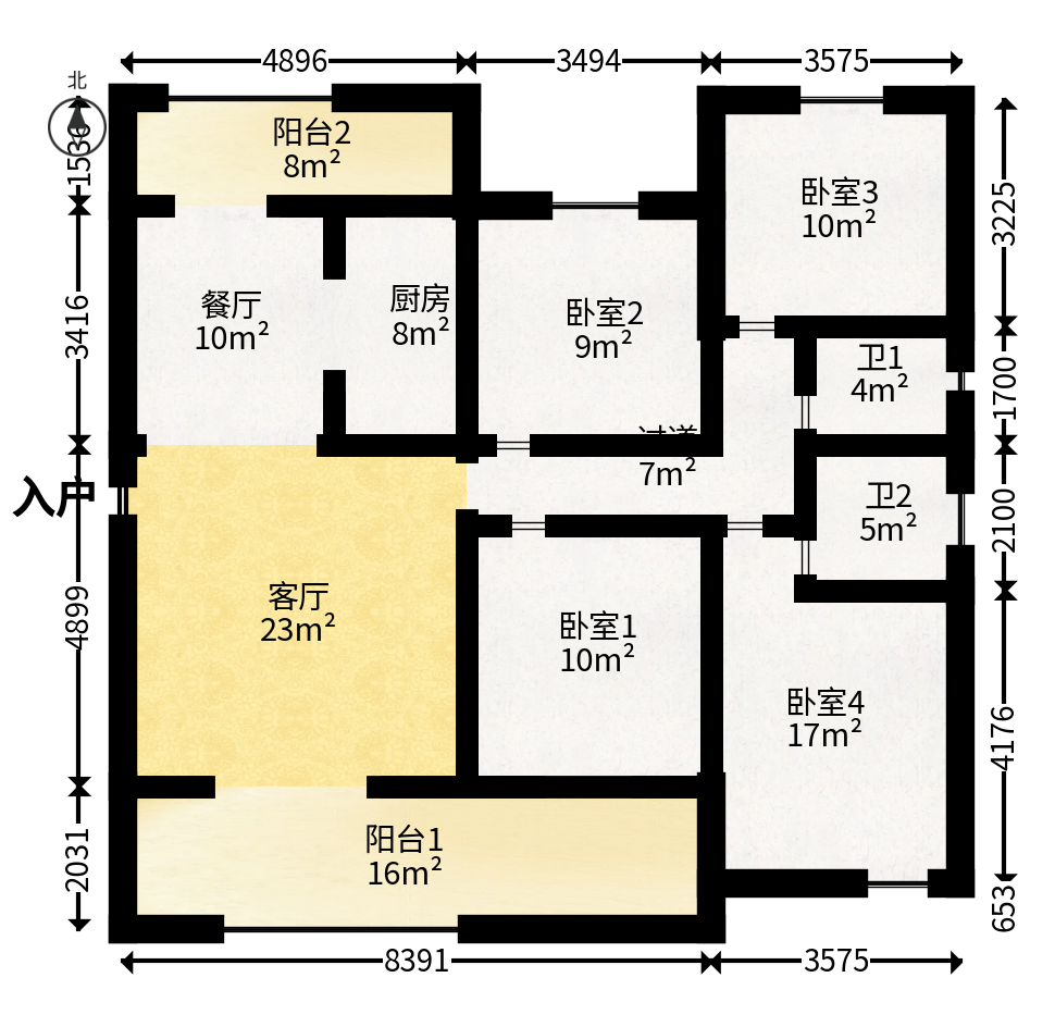 润和湘江天地D区  4室2厅2卫   160.00万户型图