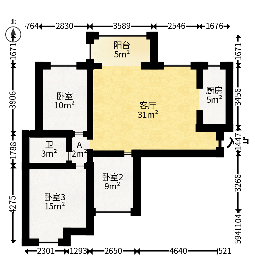 盛世耀凯  3室2厅1卫   90.00万户型图