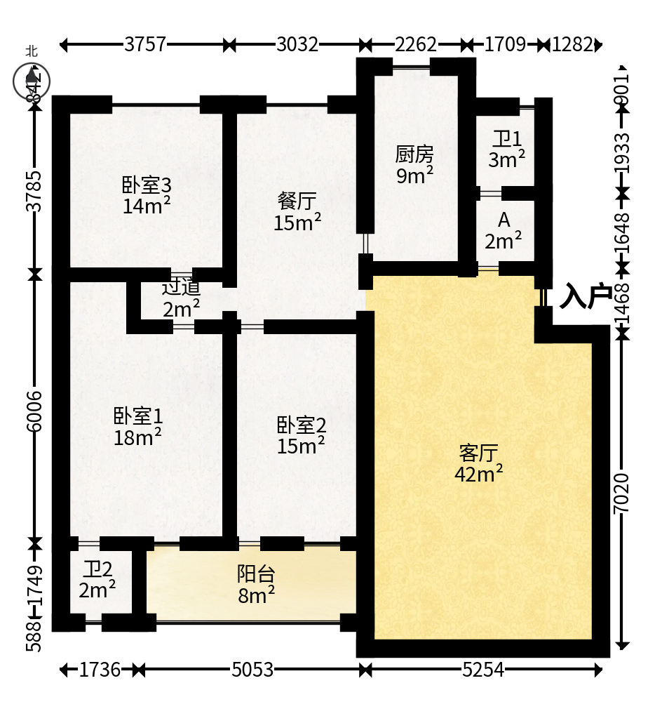 荷花园地税局宿舍  3室2厅2卫    95.88万户型图