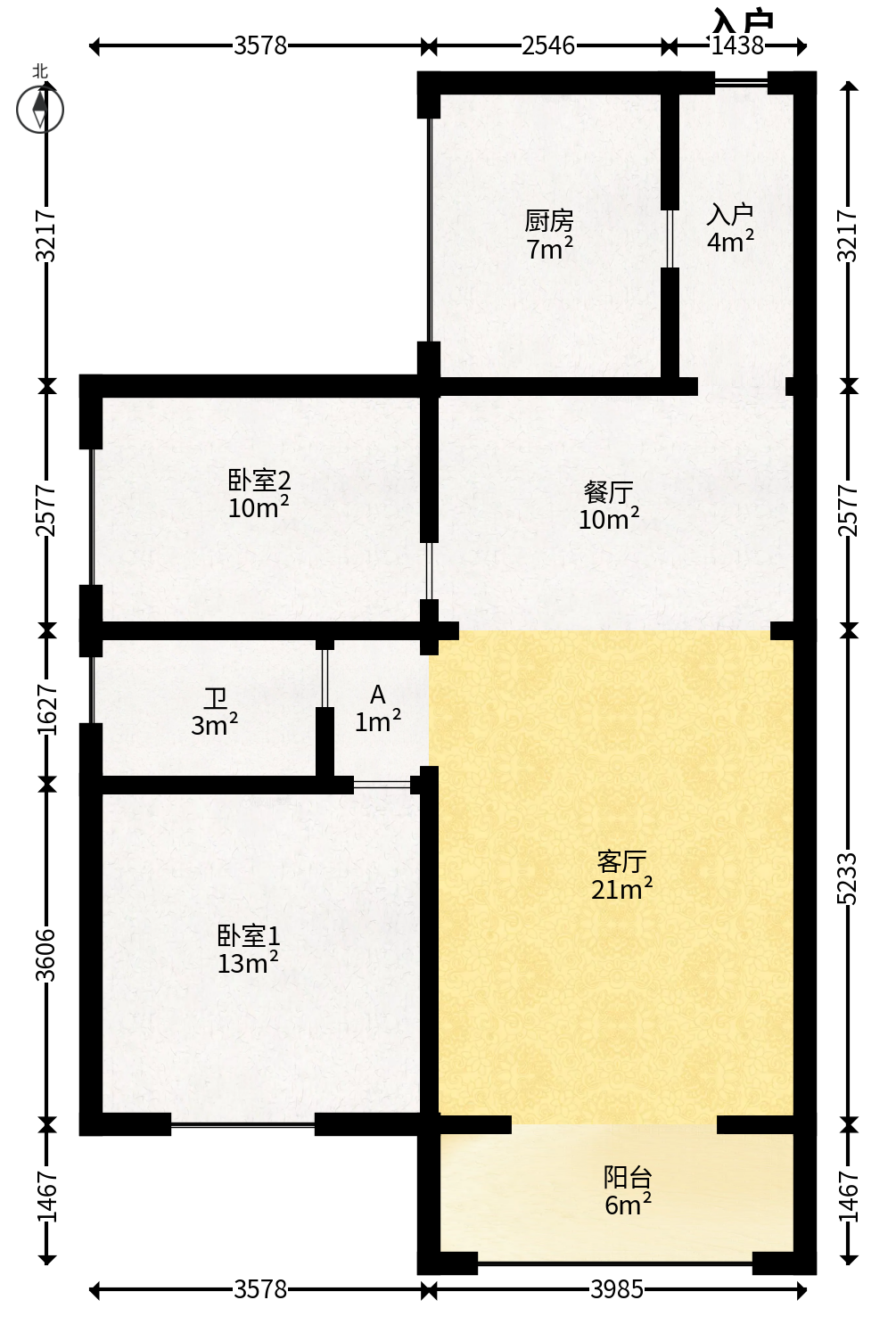 金碧文华  2室2厅1卫   66.80万户型图