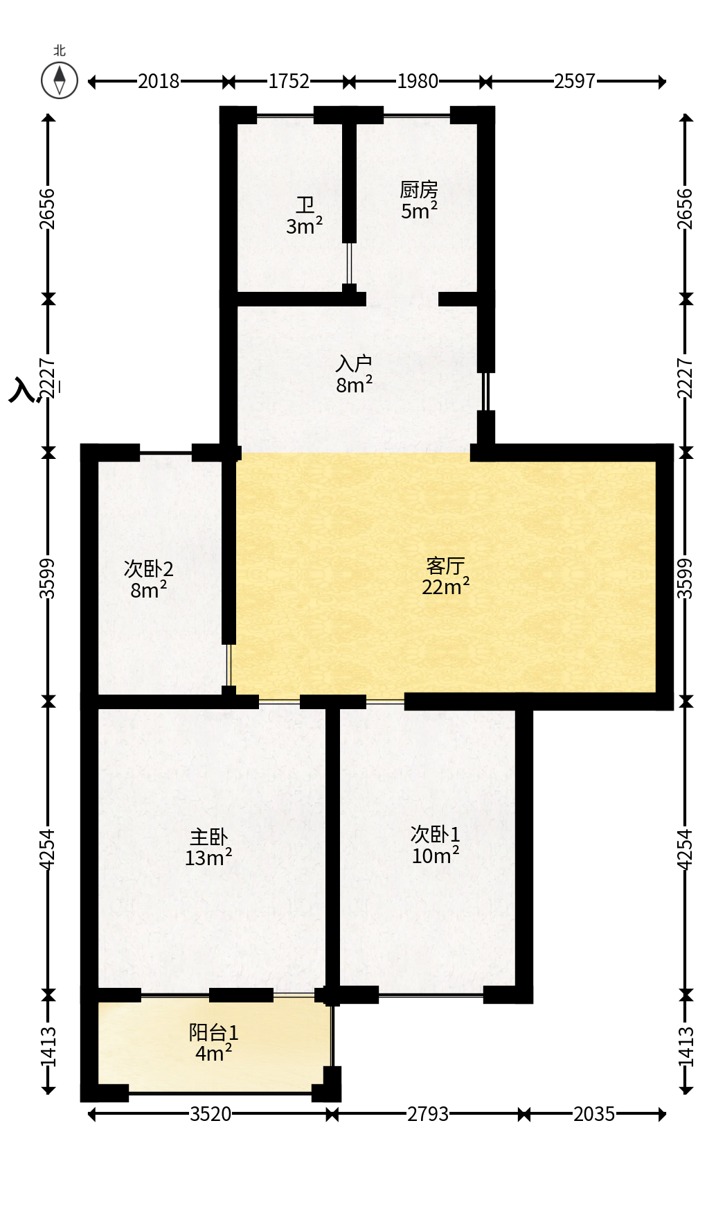 陈家湖小区  3室2厅2卫   85.00万户型图