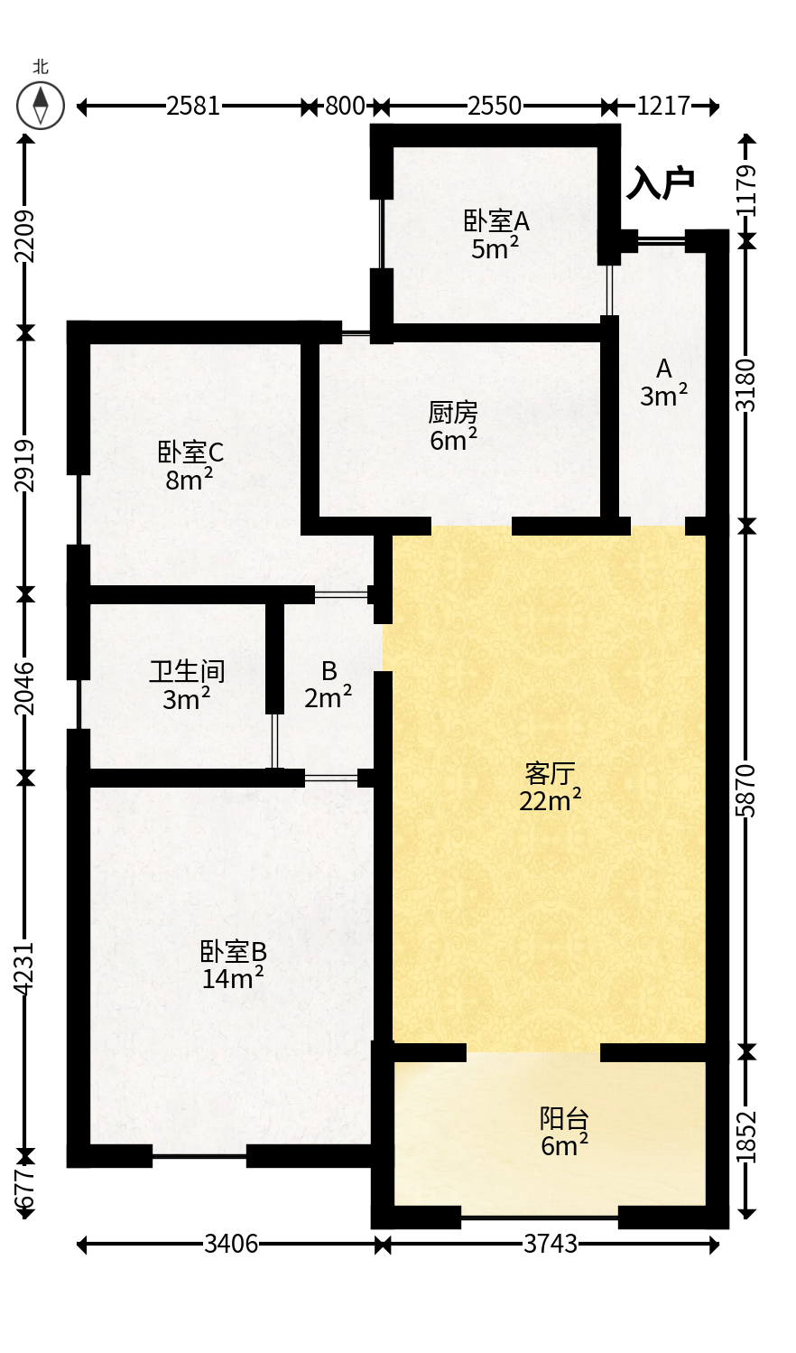 黑金时代广场  3室2厅1卫   65.00万户型图