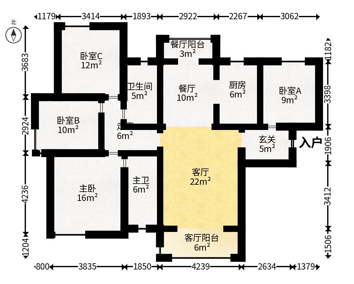 北辰中央公园C区  4室2厅2卫   150.00万户型图