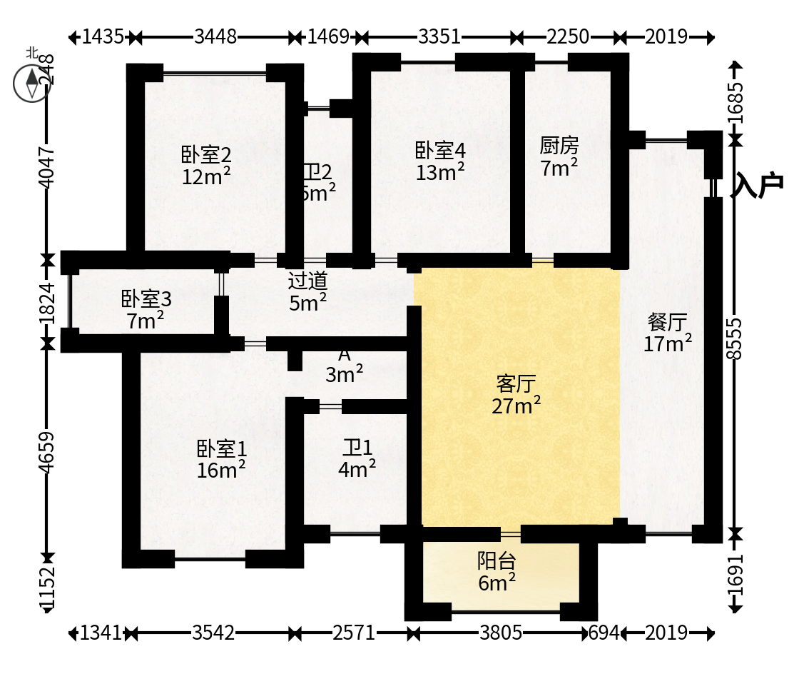 第六都（陆都小区）  4室2厅2卫   245.00万户型图