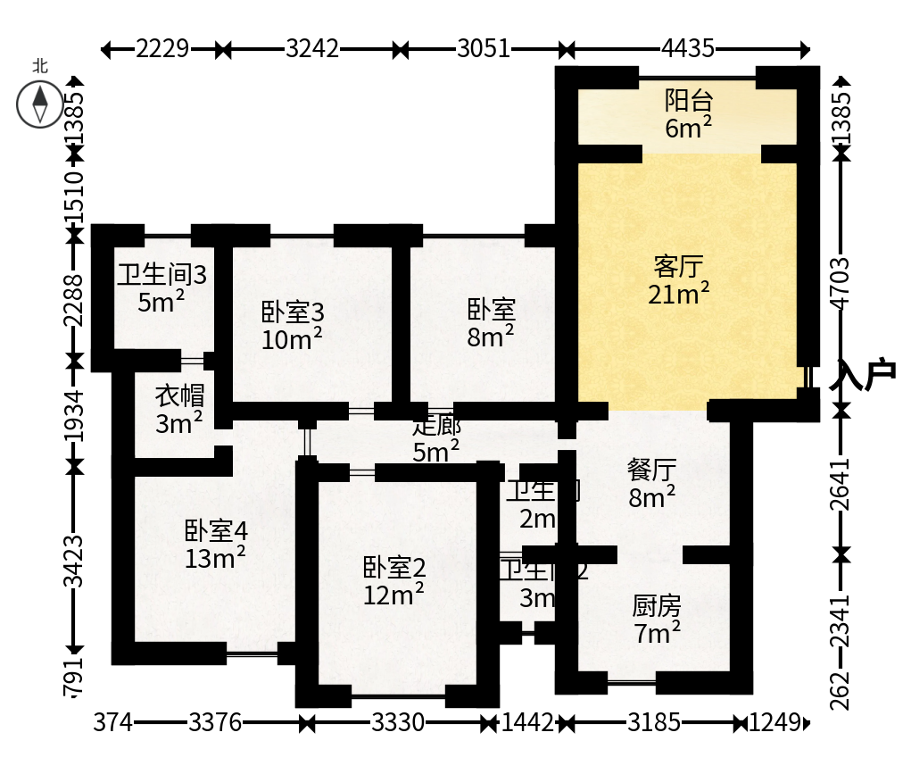 辉煌国际城二期  4室2厅2卫   127.00万户型图