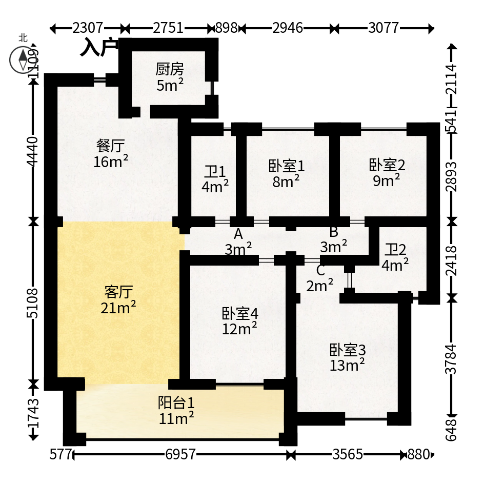 国欣向荣府  4室2厅2卫   160.00万户型图