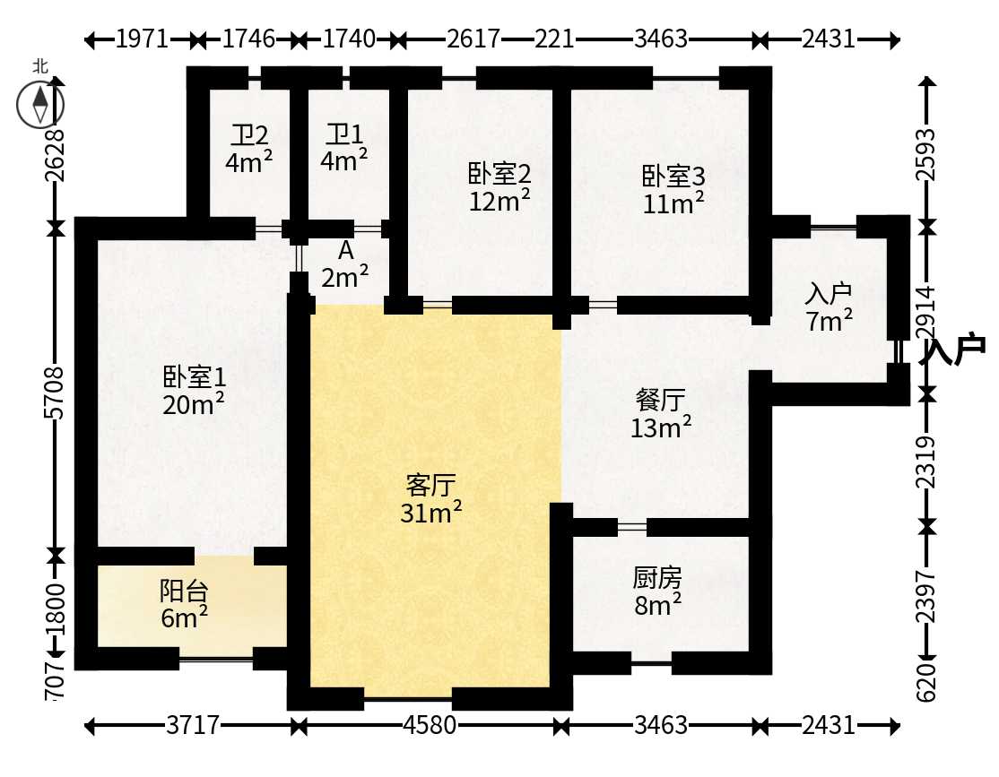 湘域熙岸  3室2厅2卫   185.00万户型图