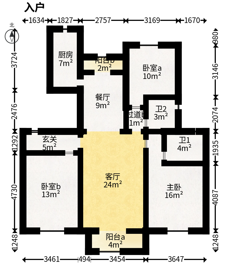 金地三千府（金地湖山樾、金地自在城）  3室2厅2卫   86.00万户型图