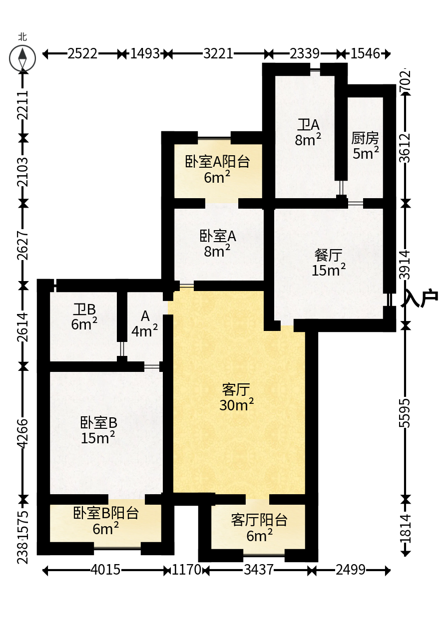 八方小区C区  1室2厅2卫   400.00万户型图