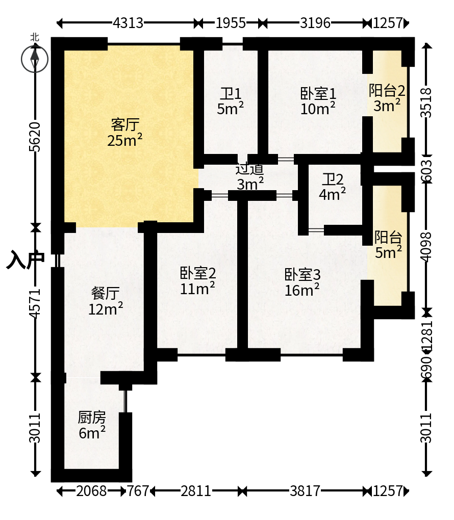 东玺门  3室2厅2卫   115.00万户型图