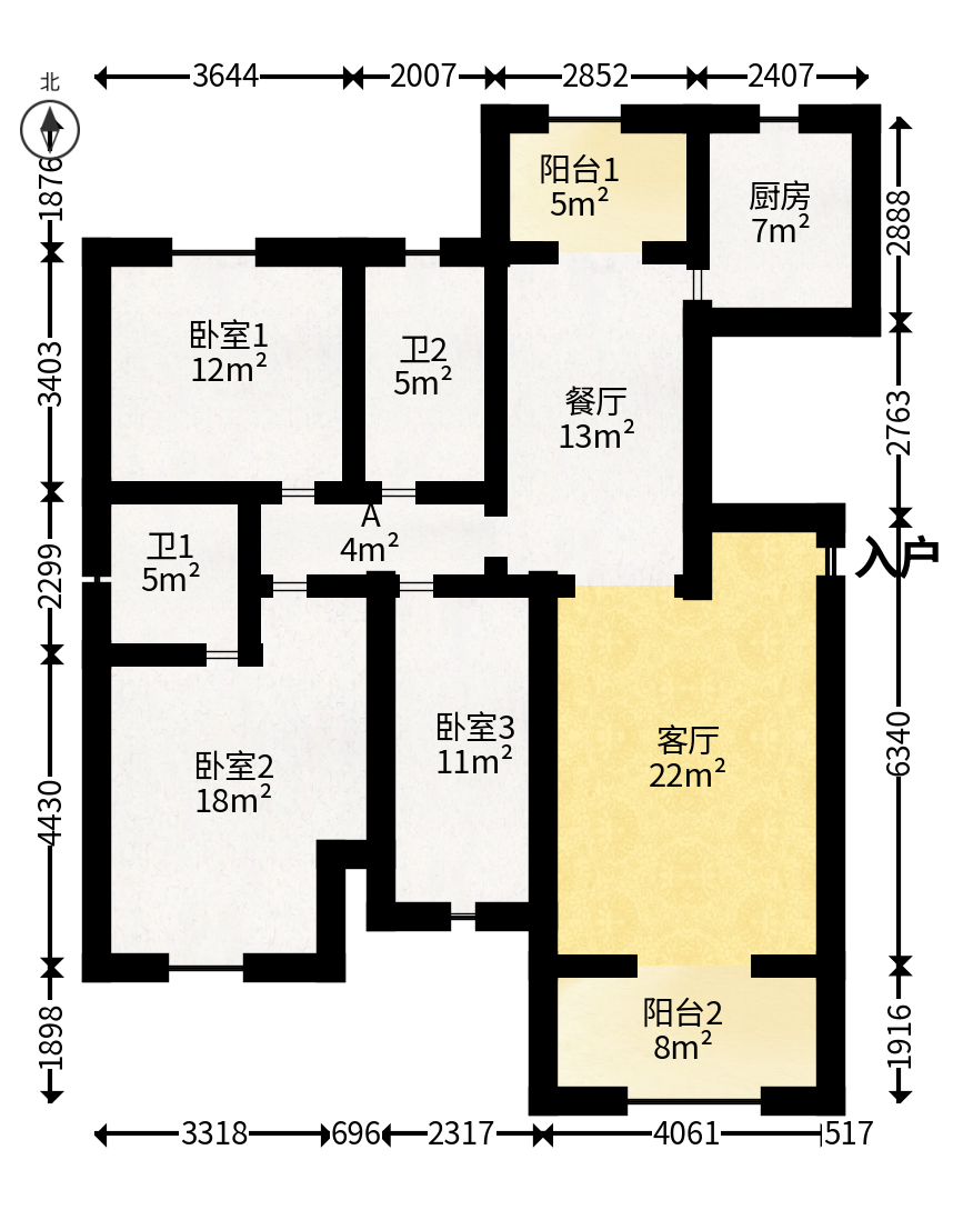 嘉宇盛世华章  3室1厅2卫   126.00万户型图