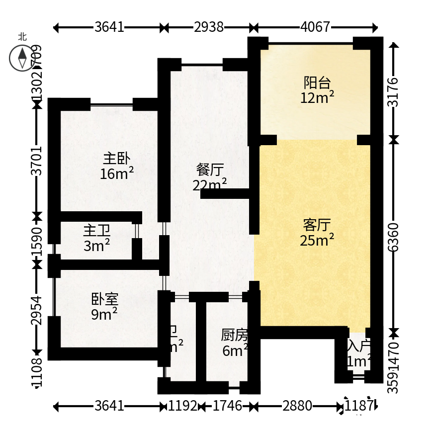 王府花园  3室2厅2卫   116.00万户型图