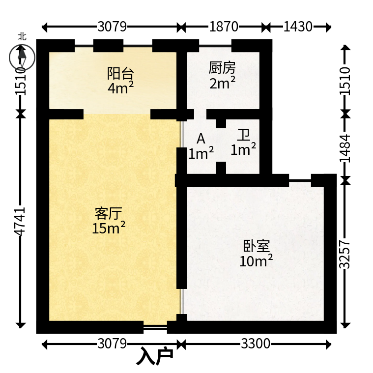 上海城小区  1室1厅1卫   35.00万户型图