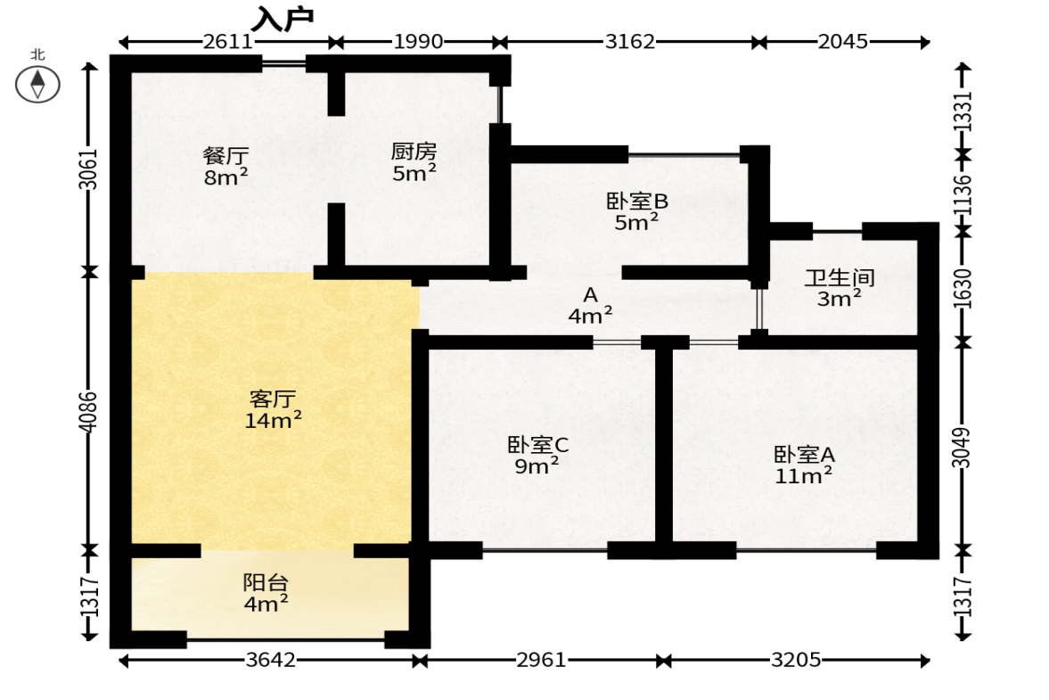 绿地新都会  3室2厅1卫   63.00万户型图