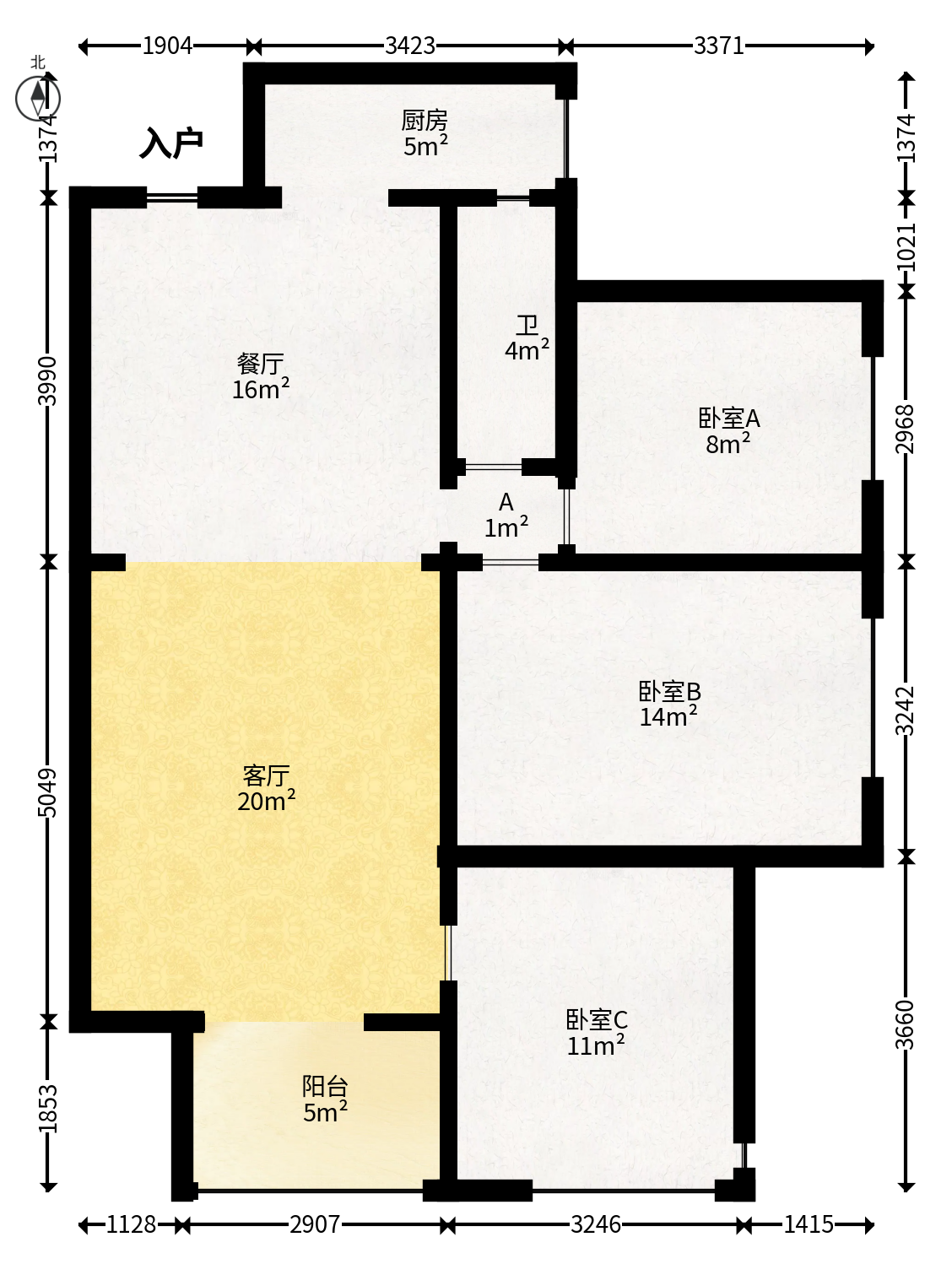 天健城（天健芙蓉盛世三期）  3室1厅1卫   138.00万户型图