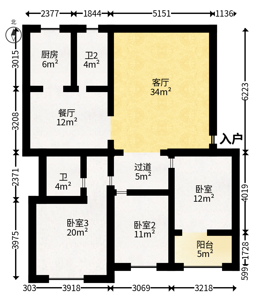 咸嘉新村嘉旺苑  3室1厅2卫   106.00万户型图
