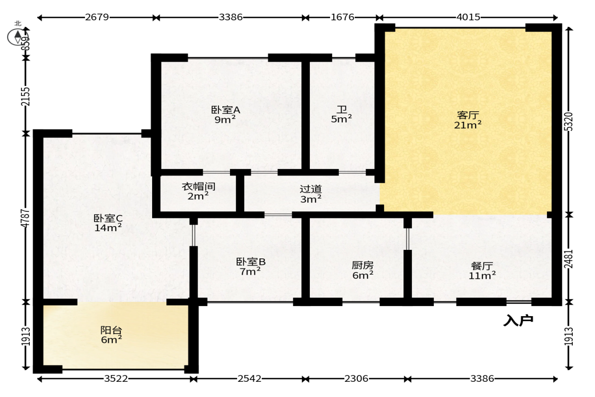香江锦城  3室2厅1卫   115.00万户型图