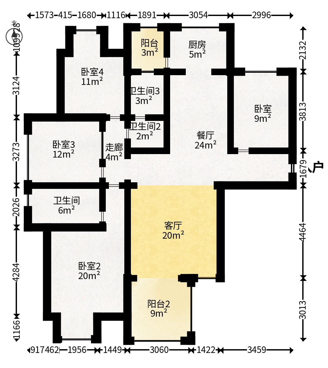 旭辉华庭  4室2厅1卫   88.00万户型图