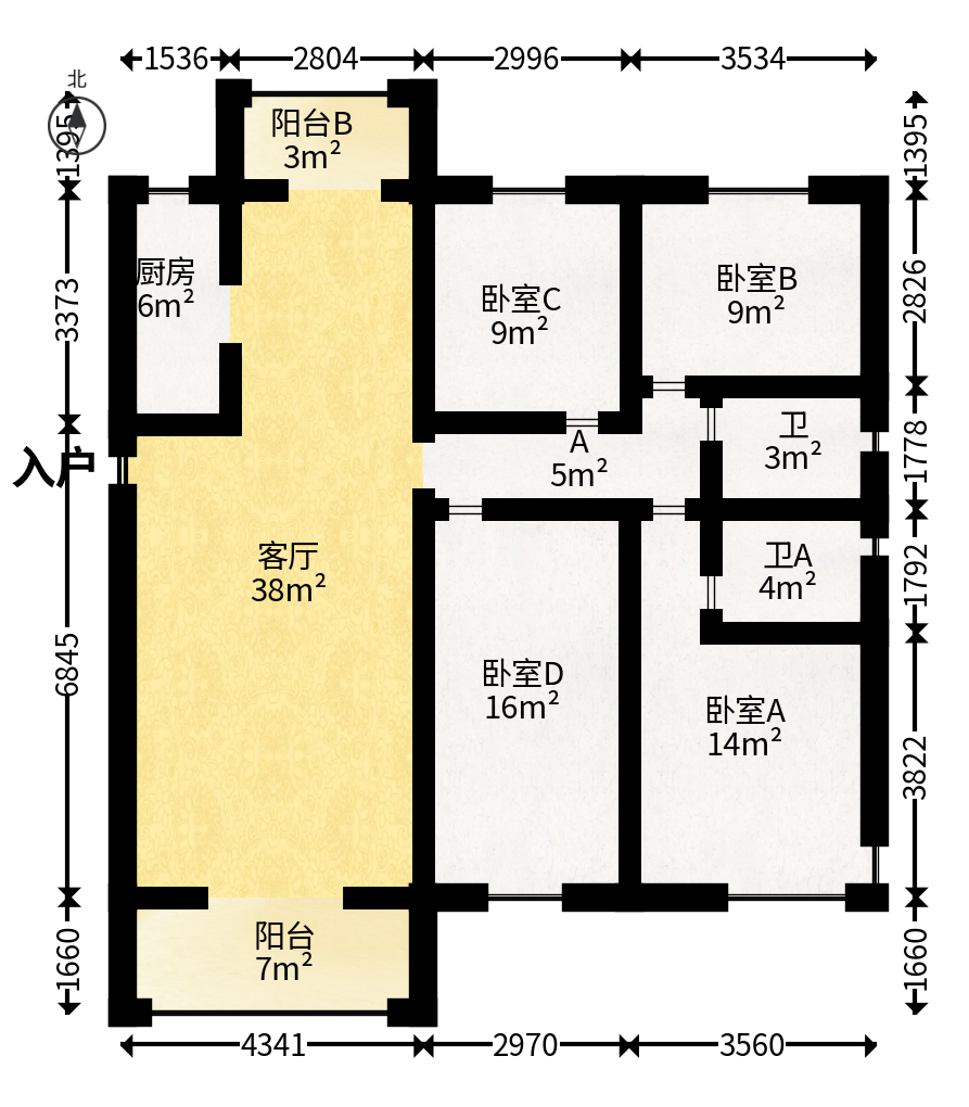 梅溪湖金茂湾  4室2厅2卫   195.00万户型图