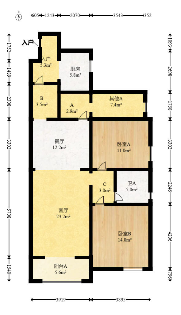 长房南屏锦源  3室2厅1卫   99.00万户型图