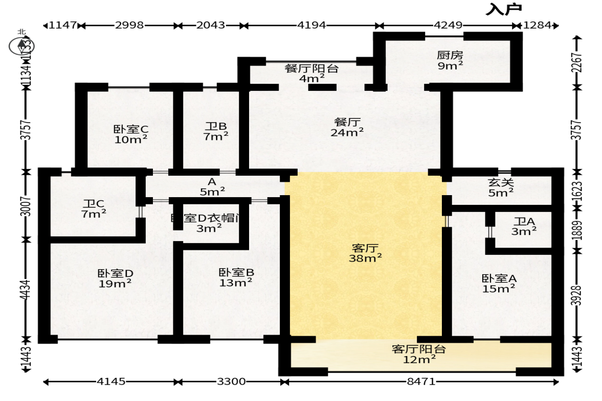 正荣滨江紫阙台  4室2厅2卫   450.00万户型图