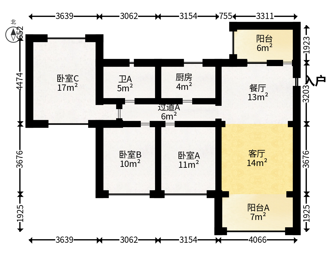 恒大城  3室2厅1卫   78.00万户型图
