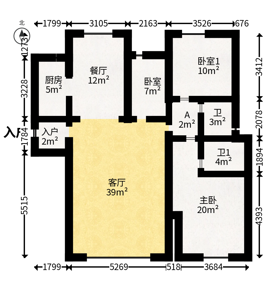 爱情天骄府  3室2厅2卫   160.00万户型图