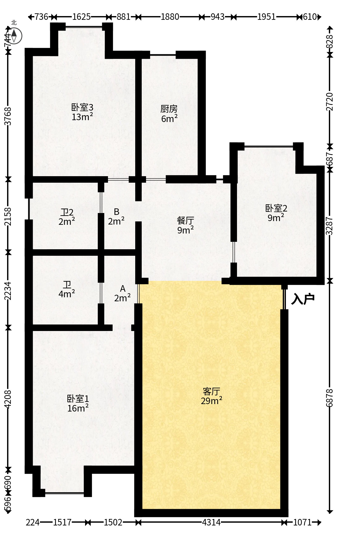 东方新城  3室1厅2卫   98.00万户型图