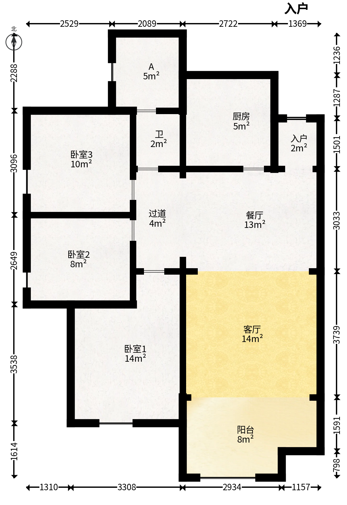 上河国际C区  3室2厅1卫   95.00万户型图