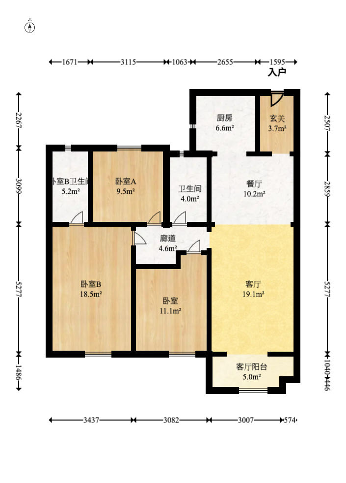 中海阅麓山二期  3室2厅1卫   160.00万户型图